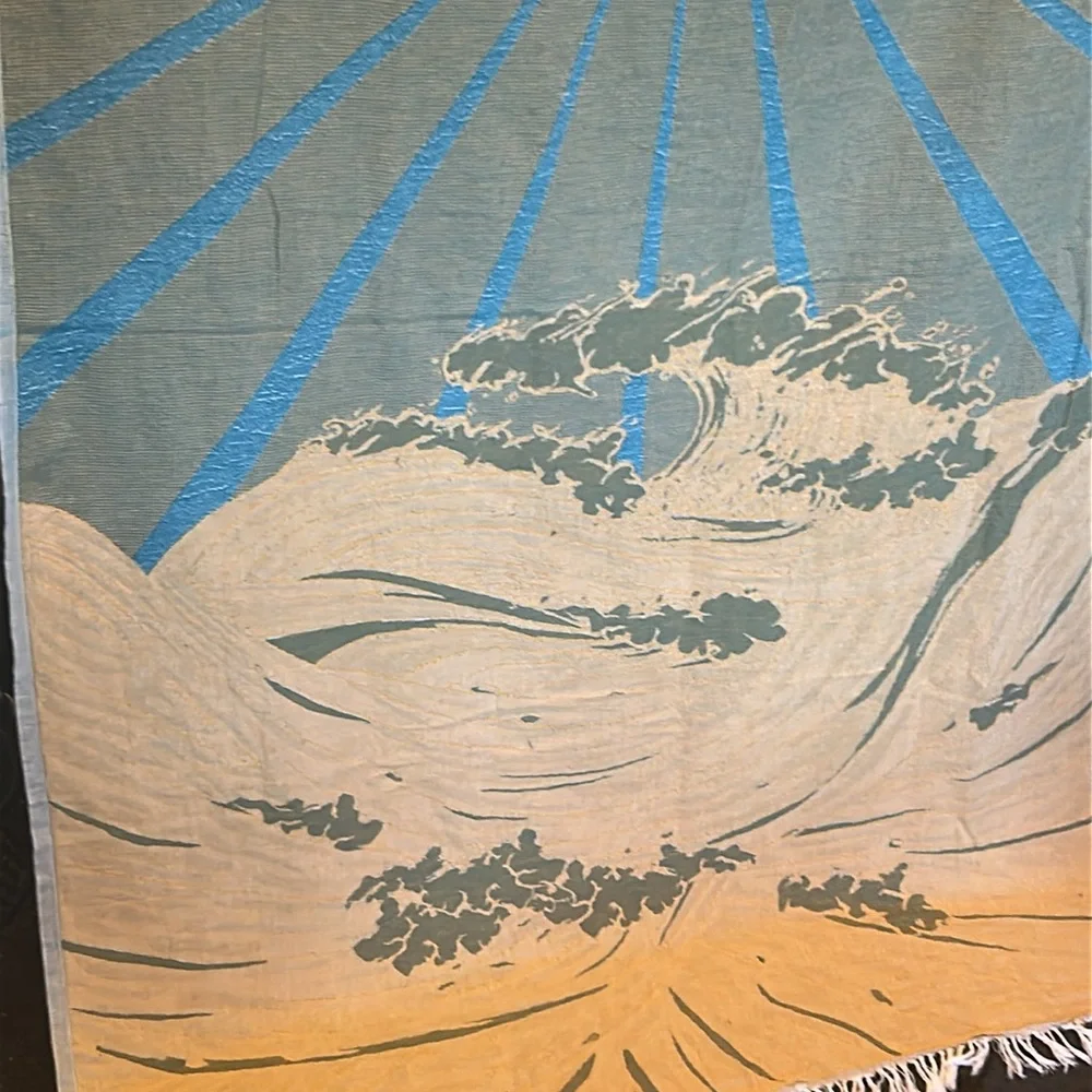 SWELL DAY SUN + OCEAN Tapestry Wall Art Woven Green + Mustard Blue + Yellow NEW!